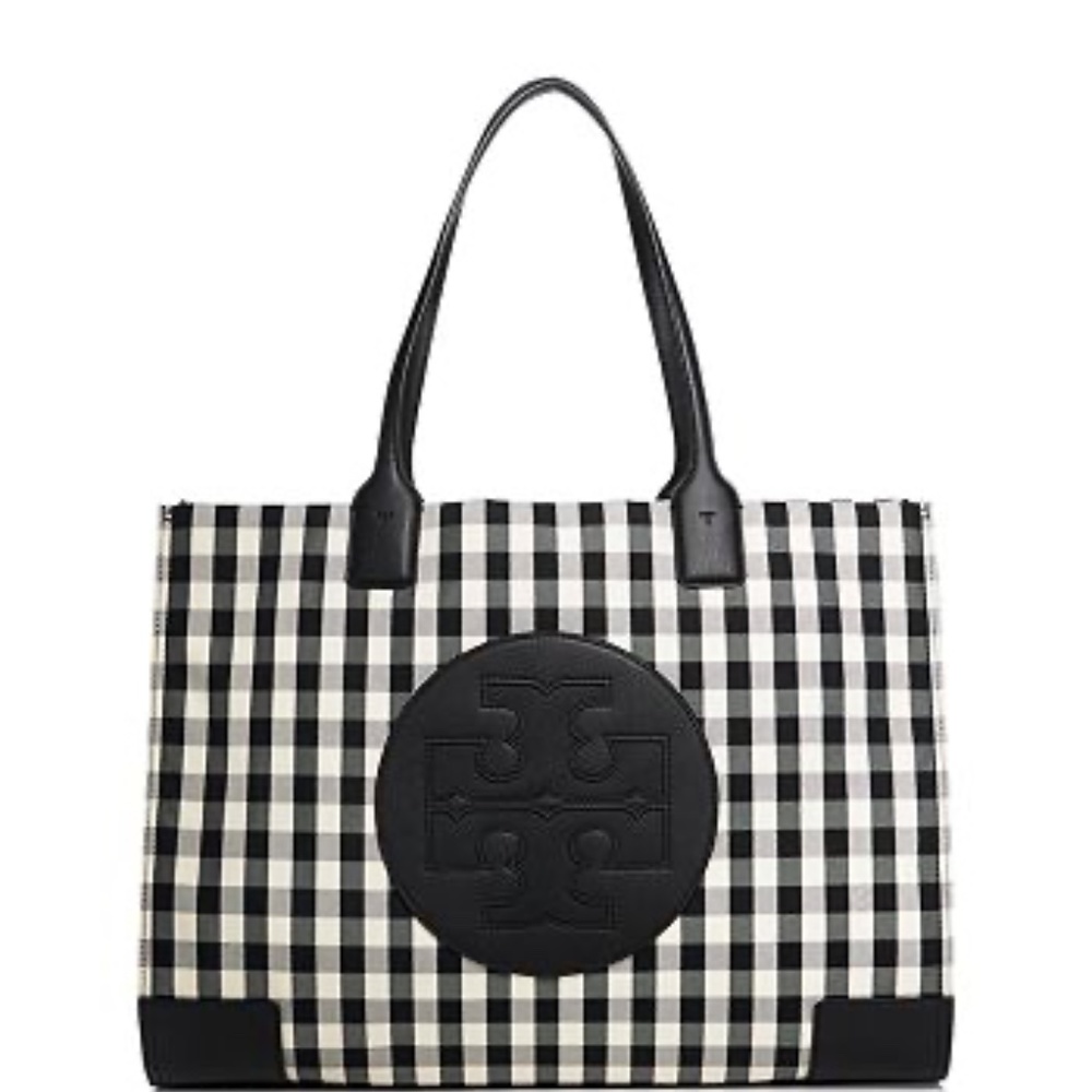 Tory Burch Large Ella Tote - Black and White Gingham